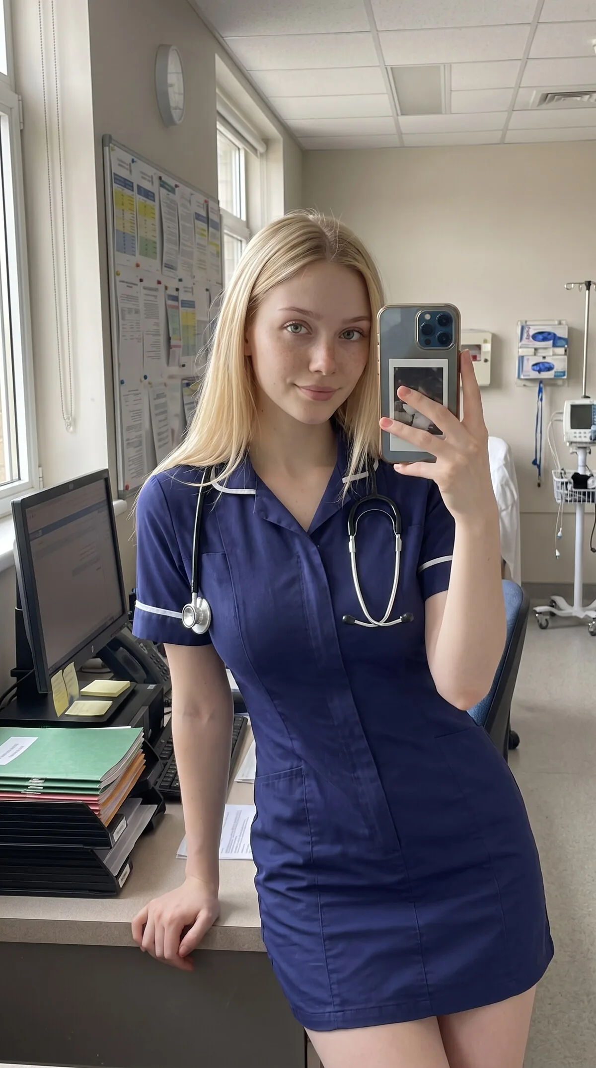 Elsie taking a quick mirror photo at work